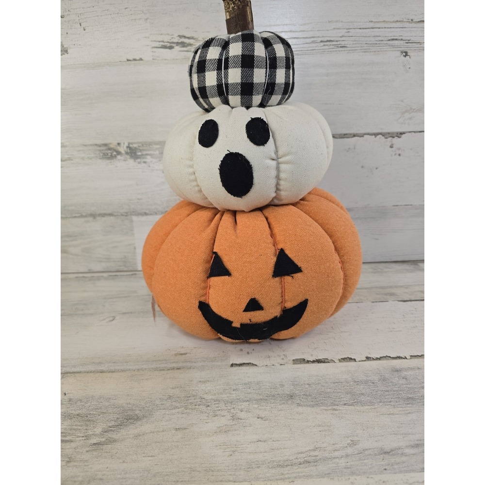 Mud Pie Halloween Plush Stack Pumpkin Ghost Jack-O-Lantern Farmhouse Decor 12in